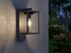 Außenwandleuchte Anthrazit in Laternenoptik mit E27 LED, Höhe 33cm