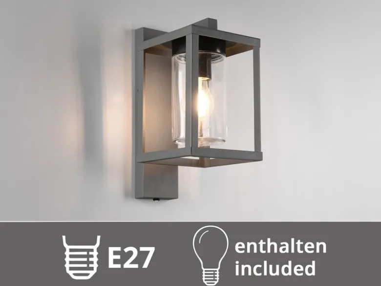 Außenwandleuchte Anthrazit in Laternenoptik mit E27 LED, Höhe 33cm