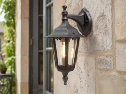 Außenwandleuchte antike Laterne hängend aus Aluminium Schwarz, E27, Höhe 39cm