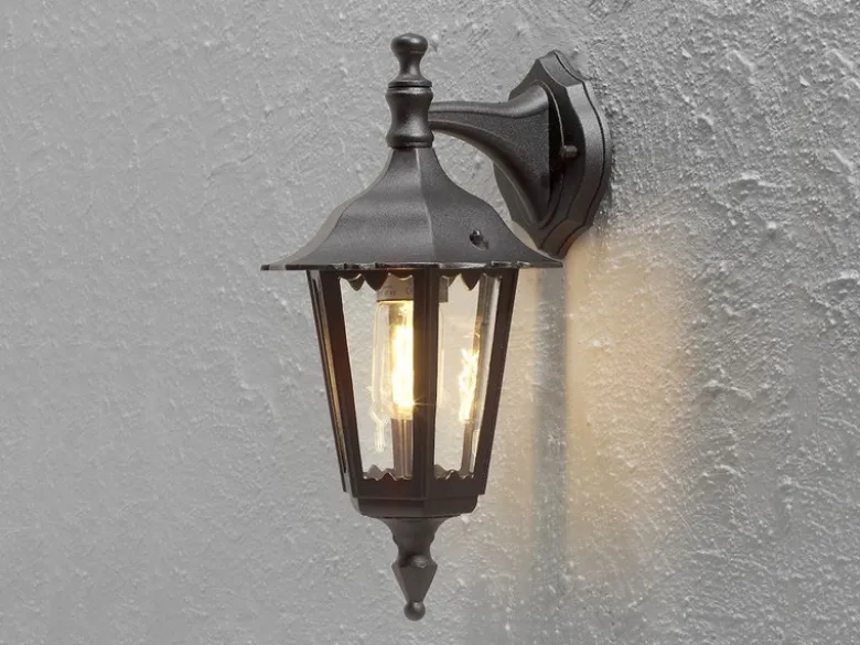 Außenwandleuchte antike Laterne hängend aus Aluminium Schwarz, E27, Höhe 39cm