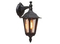 Außenwandleuchte antike Laterne hängend aus Aluminium Schwarz, E27, Höhe 39cm