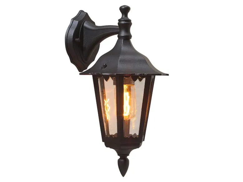 Außenwandleuchte antike Laterne hängend aus Aluminium Schwarz, E27, Höhe 39cm