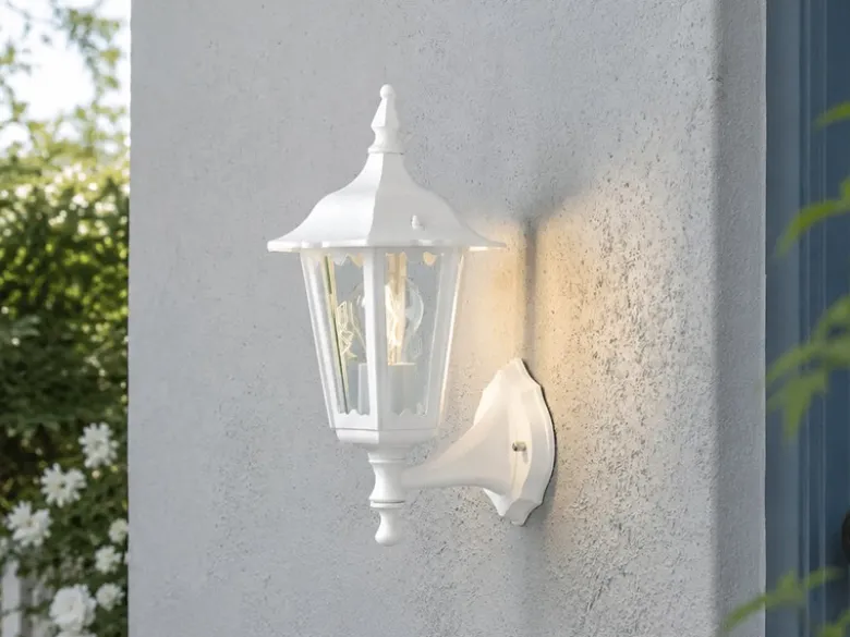 Außenwandleuchte antike Laterne stehend aus Aluminium Weiß, E27, Höhe 36cm