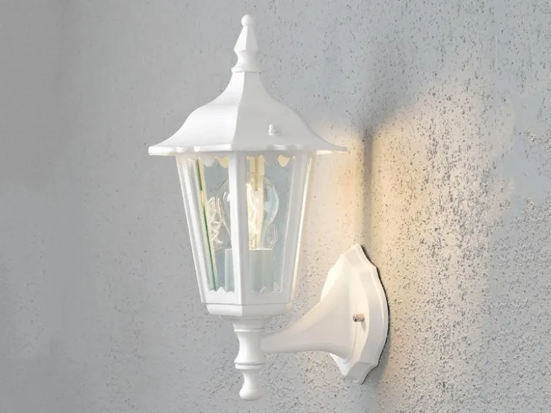 Außenwandleuchte antike Laterne stehend aus Aluminium Weiß, E27, Höhe 36cm