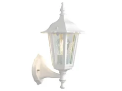 Außenwandleuchte antike Laterne stehend aus Aluminium Weiß, E27, Höhe 36cm