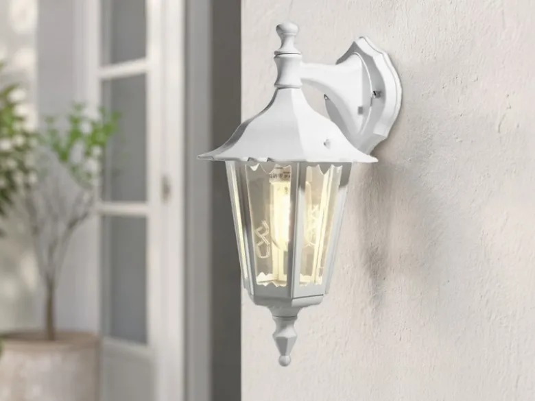 Außenwandleuchte antike Laterne hängend aus Aluminium Weiß, E27, Höhe 39cm