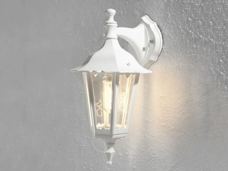 Außenwandleuchte antike Laterne hängend aus Aluminium Weiß, E27, Höhe 39cm