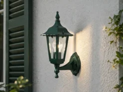 Außenwandleuchte antike Laterne stehend aus Aluminium Grün, E27, Höhe 36cm