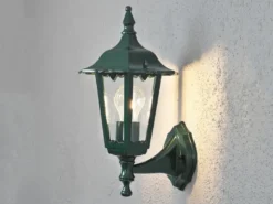 Außenwandleuchte antike Laterne stehend aus Aluminium Grün, E27, Höhe 36cm
