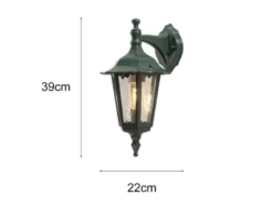 Außenwandleuchte antike Laterne hängend aus Aluminium Grün, E27, Höhe 39cm