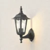 Außenwandleuchte antike Laterne stehend aus Aluminium Schwarz, E27, Höhe 36cm