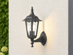 Außenwandleuchte antike Laterne stehend aus Aluminium Schwarz, E27, Höhe 36cm