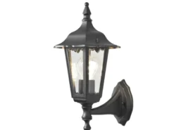 Außenwandleuchte antike Laterne stehend aus Aluminium Schwarz, E27, Höhe 36cm