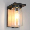 Außenwandleuchte ARDILA Holzoptik mit E27 Glas Lampenschirm, Höhe 19cm