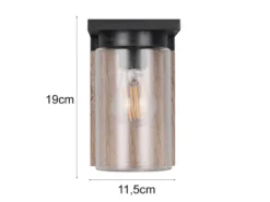 Außenwandleuchte ARDILA Holzoptik mit E27 Glas Lampenschirm, Höhe 19cm