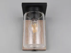 Außenwandleuchte ARDILA Holzoptik mit E27 Glas Lampenschirm, Höhe 19cm