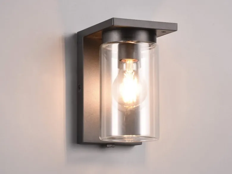 Außenwandleuchte ARDILA Schwarz mit E27 Glas Lampenschirm, Höhe 19cm