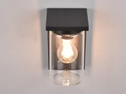Außenwandleuchte ARDILA Schwarz mit E27 Glas Lampenschirm, Höhe 19cm