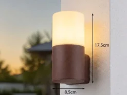 Außenwandleuchte aus Aluminium in Rostoptik mit E27 LED, Höhe 17,5cm