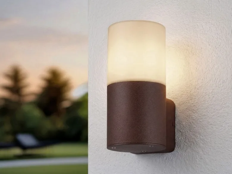 Außenwandleuchte aus Aluminium in Rostoptik mit E27 LED, Höhe 17,5cm