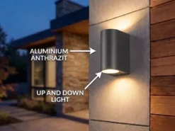 Außenwandleuchte AVA Aluminium Anthrazit mit Up and Down Licht, Höhe 15cm