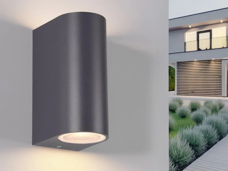 Außenwandleuchte AVA Aluminium Anthrazit mit Up and Down Licht, Höhe 15cm
