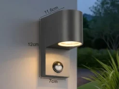 Außenwandleuchte AVA mit Bewegungsmelder aus Aluminium Anthrazit, Höhe 15cm