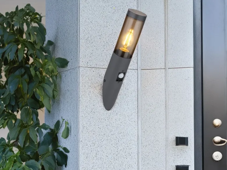 Außenwandleuchte BOSTON Anthrazit & Rauchfarben mit Bewegungsmelder, Höhe 41cm