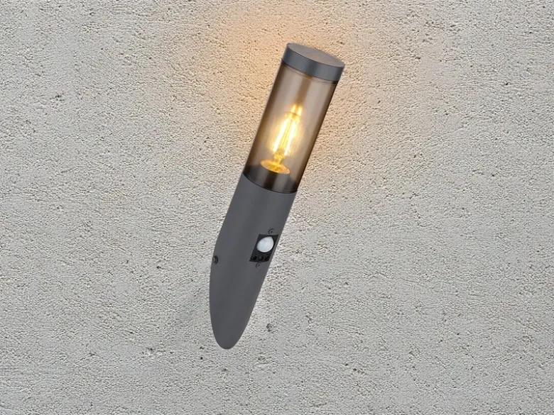 Außenwandleuchte BOSTON Anthrazit & Rauchfarben mit Bewegungsmelder, Höhe 41cm