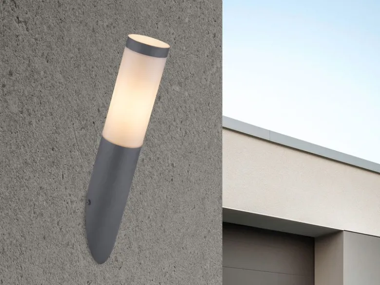 Außenwandleuchte BOSTON aus Edelstahl in Anthrazit & Opal, Höhe 39cm