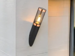 Außenwandleuchte BOSTON aus Edelstahl in Schwarz & Kupfer, Höhe 41cm