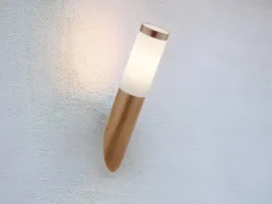 Außenwandleuchte BOSTON aus Edelstahl in Holzoptik, Höhe 39cm