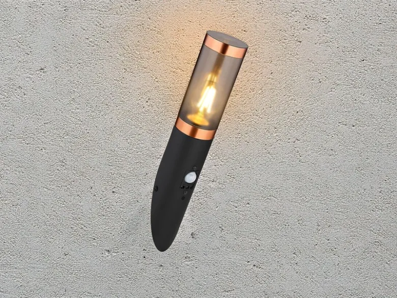 Außenwandleuchte BOSTON in Schwarz & Kupfer mit Bewegungsmelder, Höhe 41cm