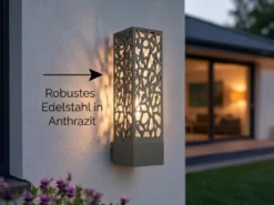 Außenwandleuchte eckig aus Edelstahl in Anthrazit mit E27 LED, Höhe 36cm