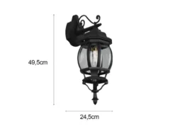 Außenwandleuchte ELVO Laterne hängend Aluminium Schwarz, Höhe 49cm