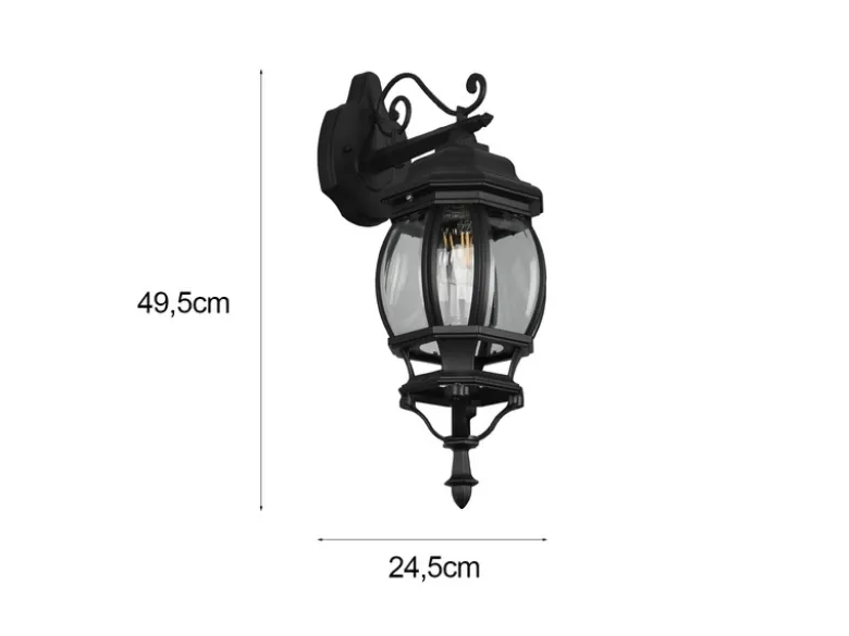Außenwandleuchte ELVO Laterne hängend Aluminium Schwarz, Höhe 49cm