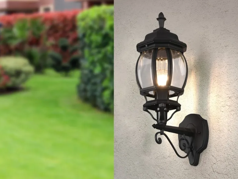 Außenwandleuchte ELVO Laterne stehend, Aluminium Schwarz Höhe 49cm