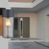 Außenwandleuchte ETSI aus Edelstahl in Holzoptik mit rauchfarbigem Glas H:22,5cm