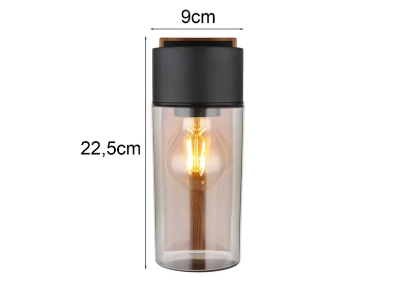 Außenwandleuchte ETSI aus Edelstahl in Holzoptik mit rauchfarbigem Glas H:22,5cm