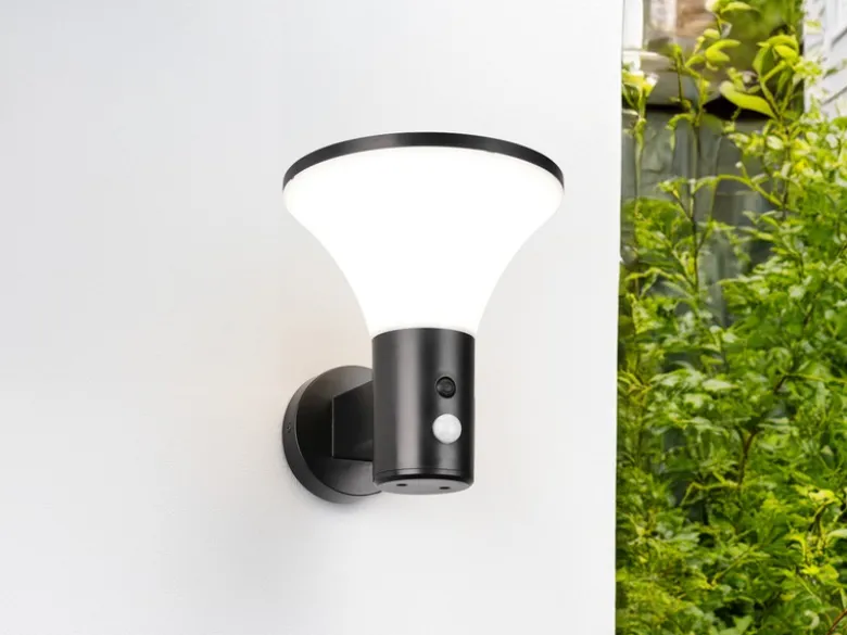 Außenwandleuchte GORDA mit Solar und Strom, Hybrid mit Bewegungsmelder Höhe 19cm