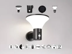 Außenwandleuchte GORDA mit Solar und Strom, Hybrid mit Bewegungsmelder Höhe 19cm