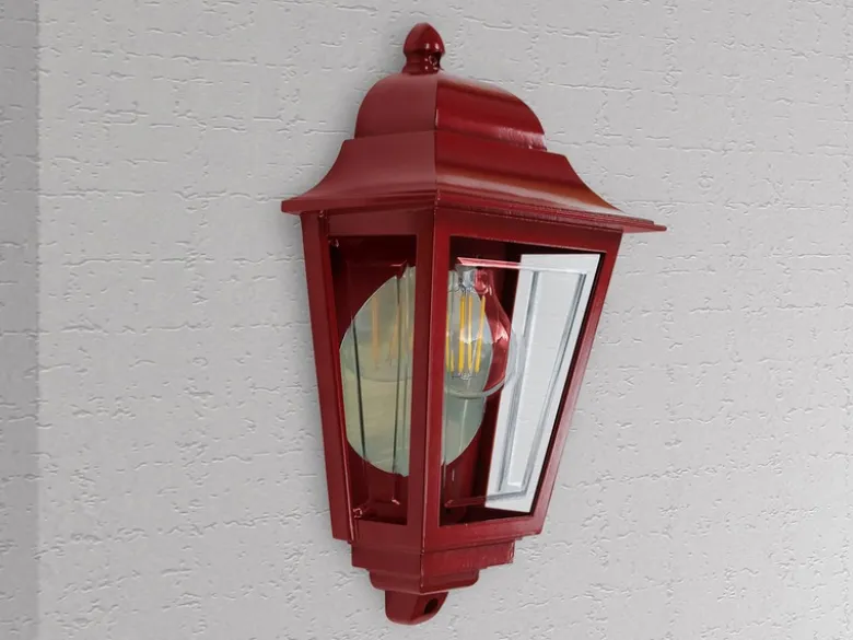 Außenwandleuchte Höhe 32,5cm Halbschale Rot mit reflektierender Rückwand