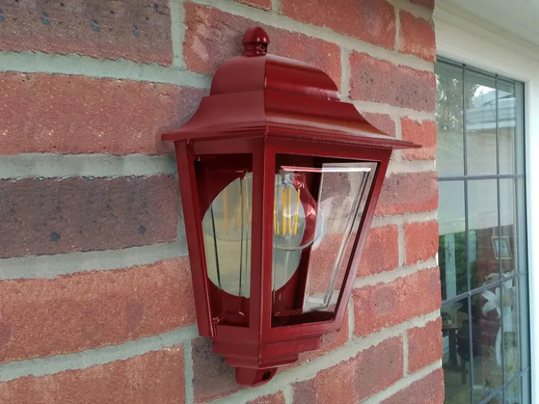 Außenwandleuchte Höhe 32,5cm Halbschale Rot mit reflektierender Rückwand