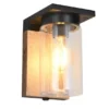 Außenwandleuchte Holzoptik mit E27 LED & Glas Lampenschirm, Höhe 19cm