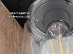 Außenwandleuchte Holzoptik mit E27 LED & Glas Lampenschirm, Höhe 19cm