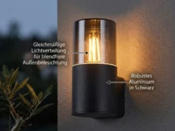 Außenwandleuchte HOOSIC Aluminium Schwarz & Rauchfarbig E27, Höhe 17,5cm