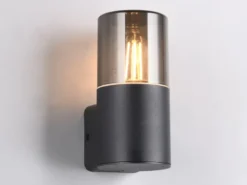 Außenwandleuchte HOOSIC Aluminium Schwarz & Rauchfarbig E27, Höhe 17,5cm