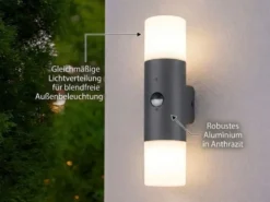 Außenwandleuchte HOOSIC mit Bewegungsmelder Up and Down Anthrazit E27, Höhe 33cm