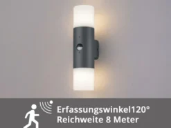 Außenwandleuchte HOOSIC mit Bewegungsmelder Up and Down Anthrazit E27, Höhe 33cm