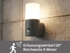 Außenwandleuchte HOOSIC mit Bewegungsmelder in Anthrazit E27, Höhe 17,5cm